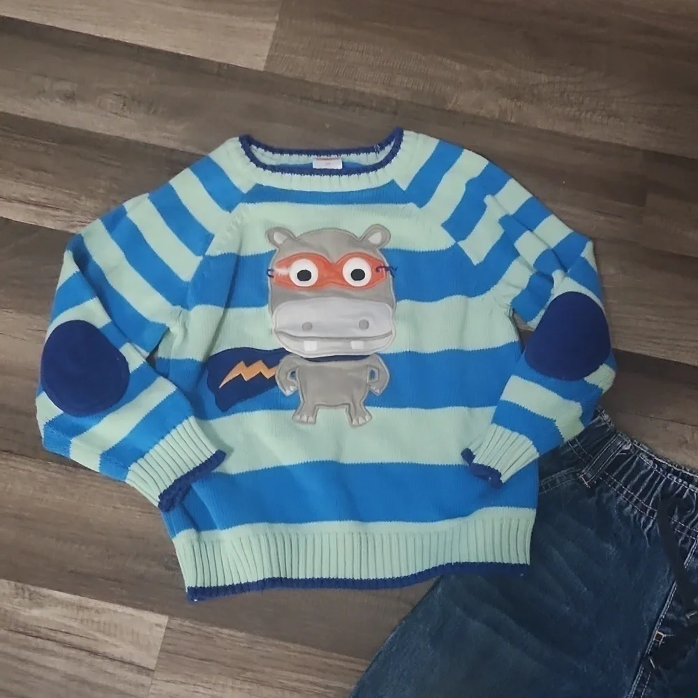 Gymboree 2PC set Vintage Size 3T  Super Hippo Vintage Sweater Paired with Jeans